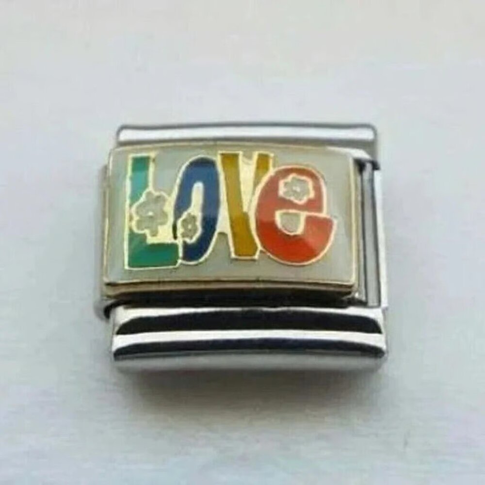 Colorful love flowers enamel 9mm stainless steel Italian charm bracelet link new